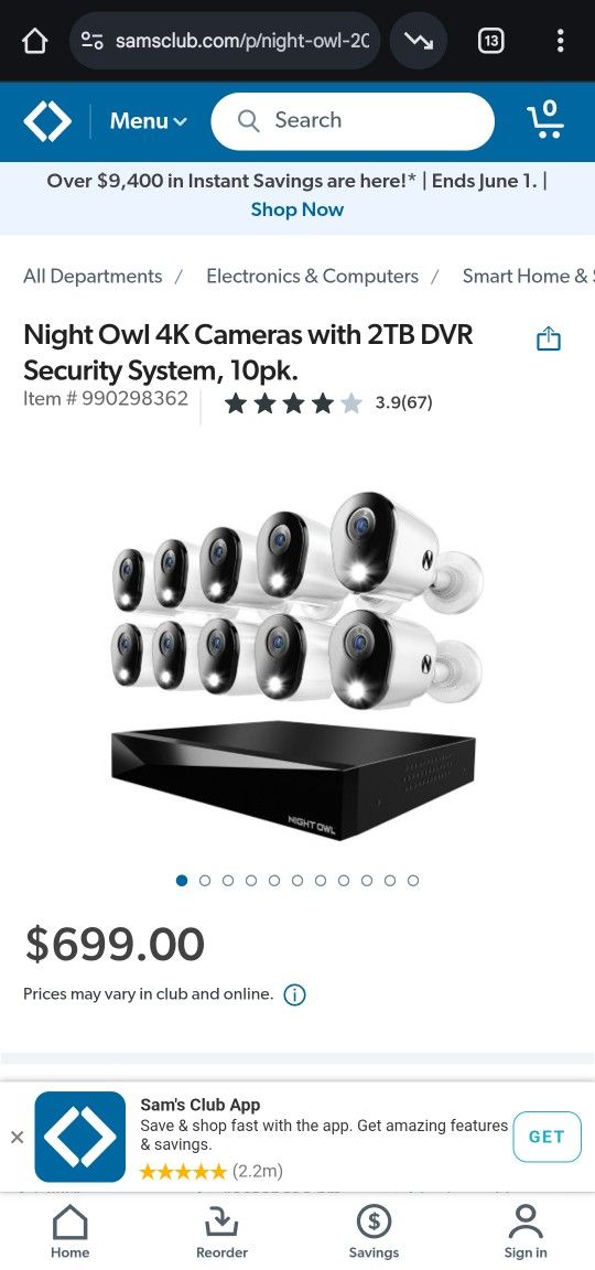 Night Owl 4K Cameras with 2TB DVR Security System, 10pk.