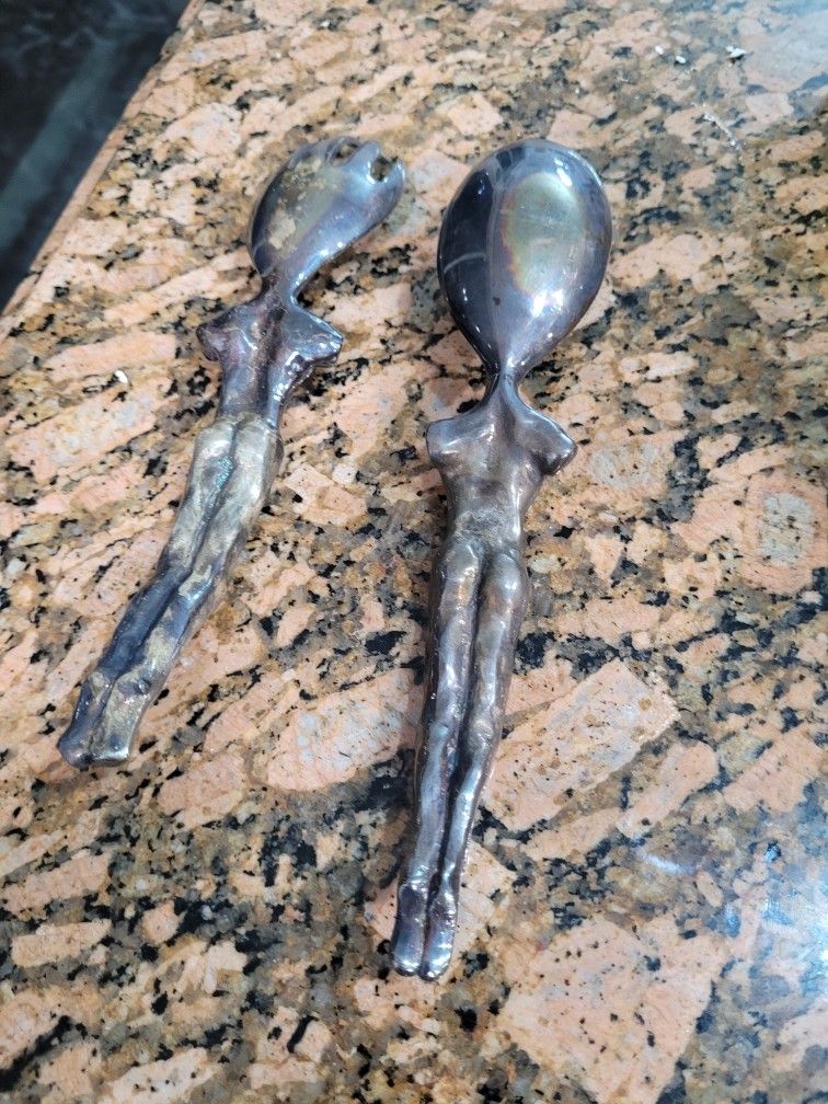 Vintage Pewter Salad Spoon And Fork