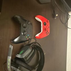 2 Xbox Controllers and Headset
