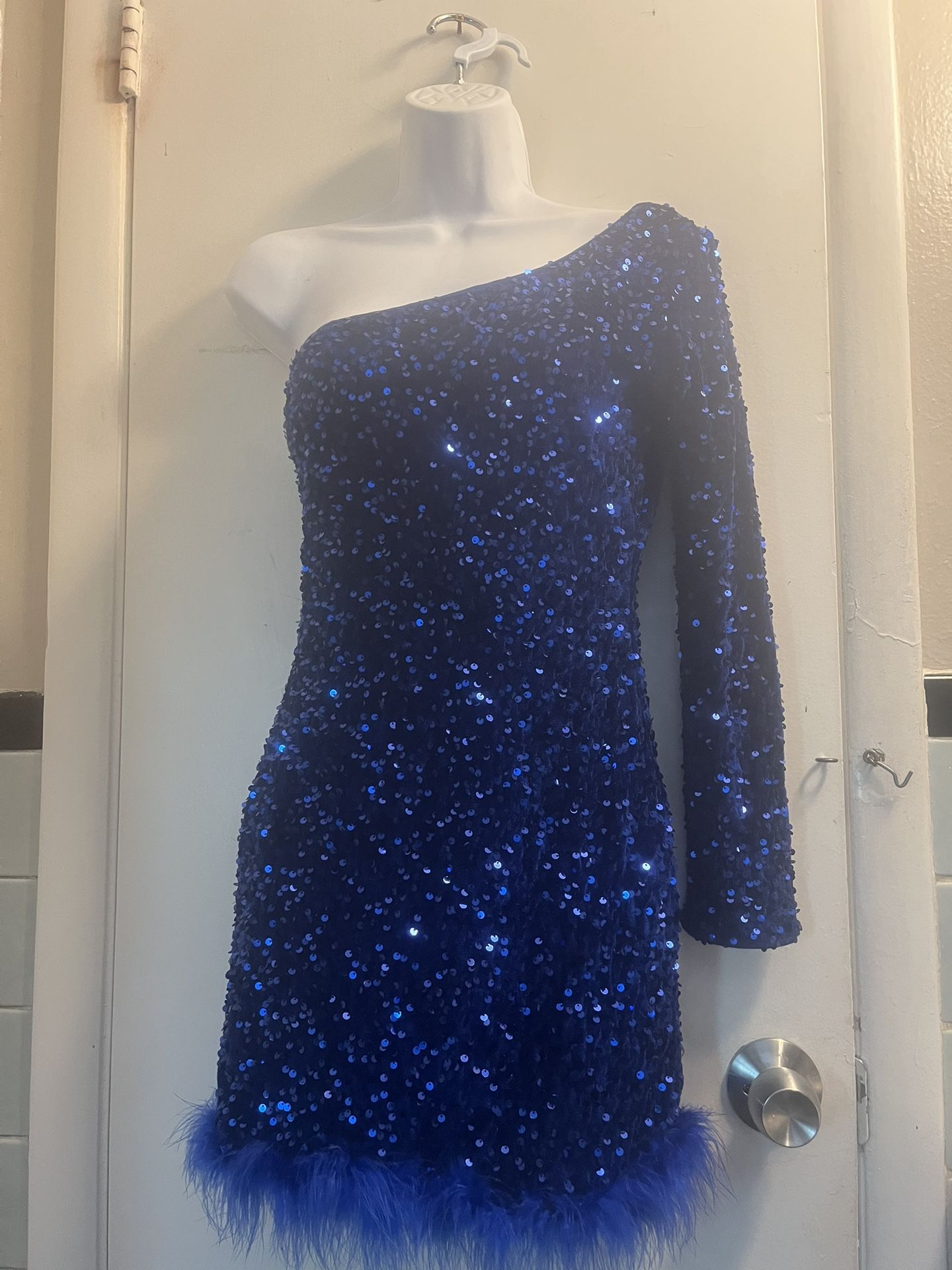 Blue shiny dress medium large