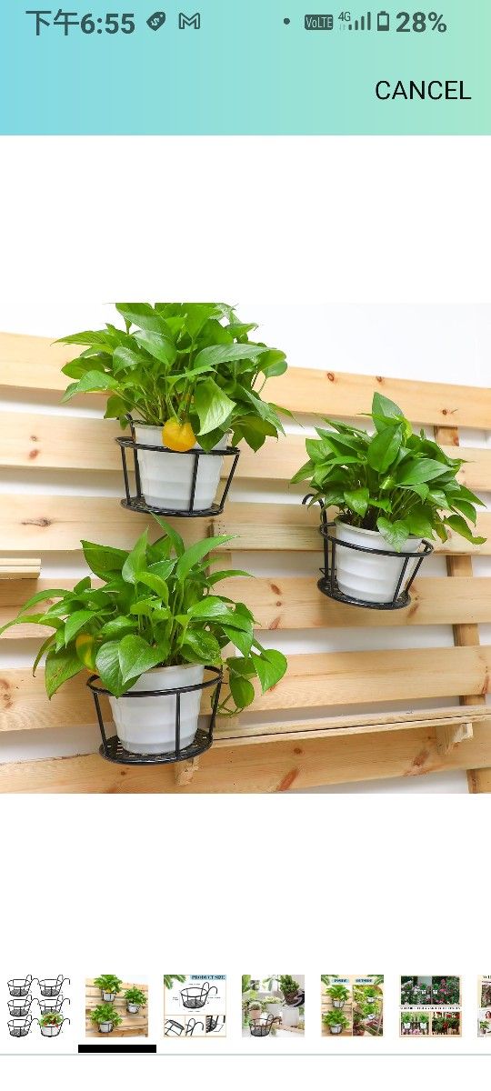 6 Pcs 8.7'' Iron Metal Railing Flower Pot Hanging Planter Baskets Stair Railing Plant Holder for Patio Balcony Outdoor Plants(Black