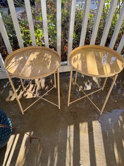 Set of 2 Yellow Round Metal Side Tables