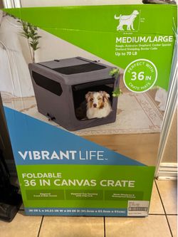 Vibrant Life Medium Large Dog Crate Collapsible 36 Inch Soft Sided Portable Grey