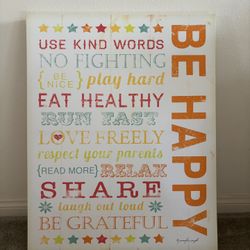 Home Decor Be Happy Typography Canvas Wall Art,