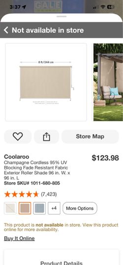 Champagne Cordless 95% UV Blocking Fade Resistant Fabric Exterior Roller Shade 96 in. W. x 96 in. L