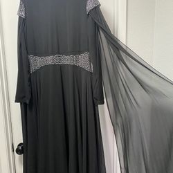Black Long Evening Dress  Cloak Sleeve