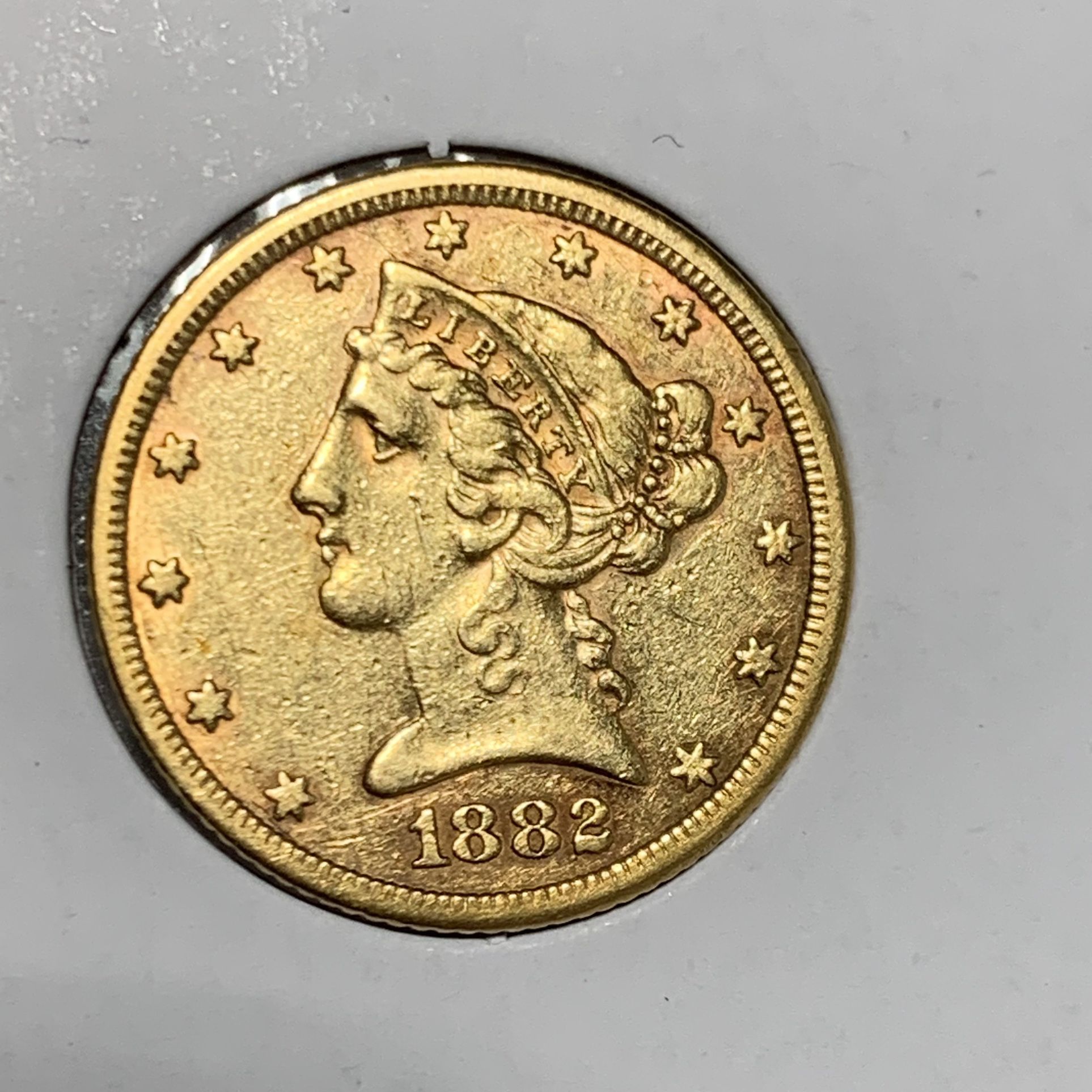 1882 $5 Liberty US Solid Gold Coin W/ COA