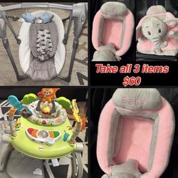 Baby Swing Baby Jumper Baby Pillow To Help Sit Up All Good Might Be Lil Dusty From Not Being Used $60 Take 