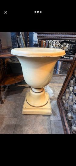 Antique beautiful earn Table Brass trim 17 diameter 25 tall