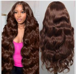 🔥Brand new🔥 32 Inch Chocolate Brown Lace Front Wig 200 Density Body Wave Human Hair Wig Chocolate Brown 13x4 HD Lace Front Wigs Human Hair Pre Pluck