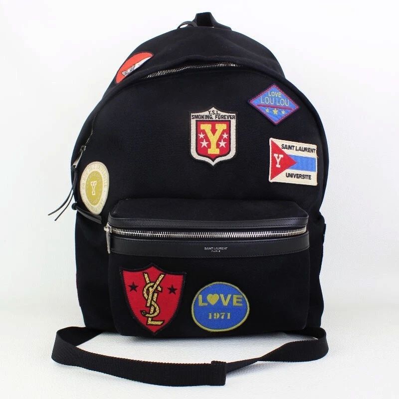 YSL Yves Saint Laurent Twill Patches City Backpack Black
