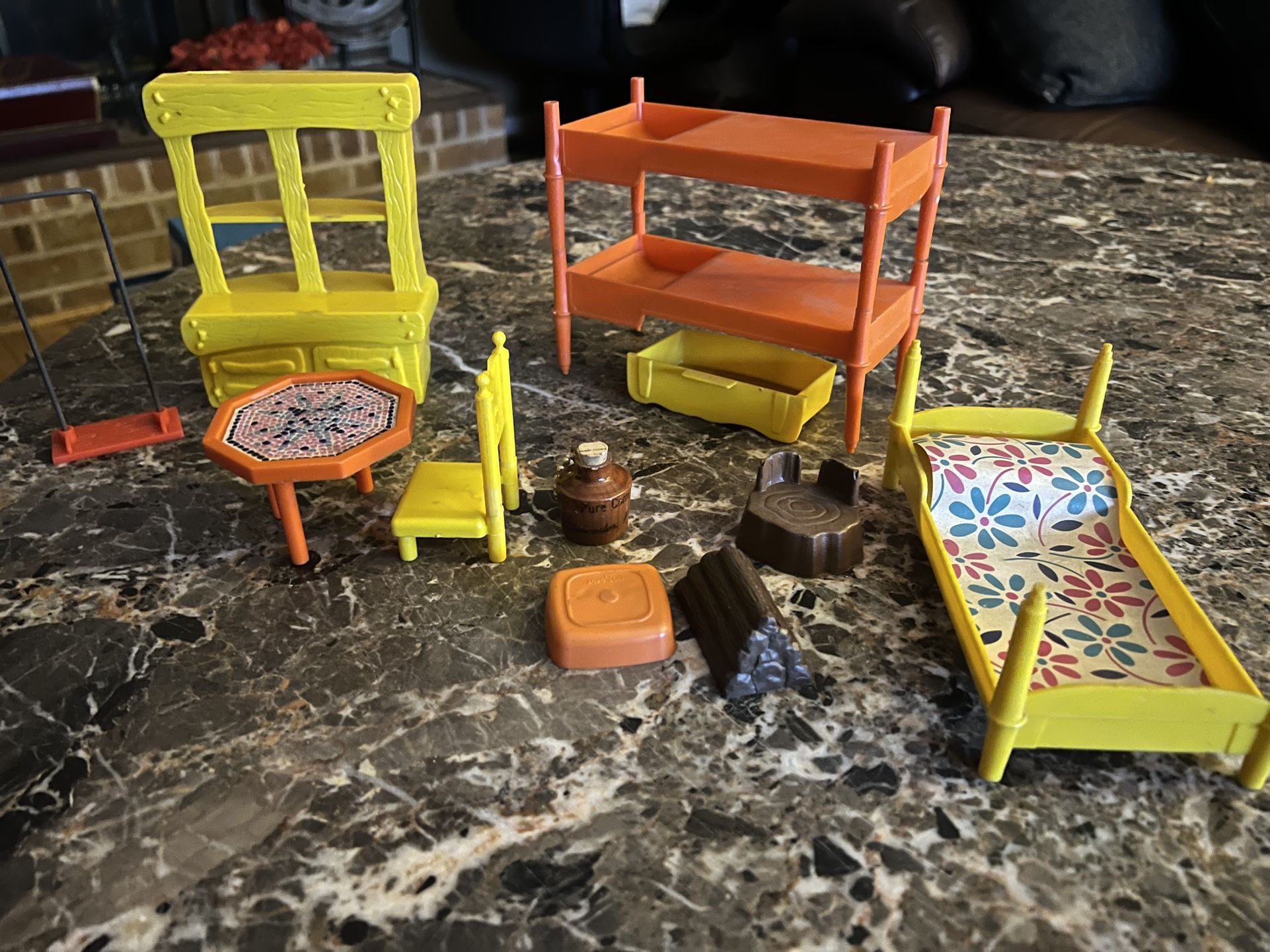 Vintage orange & yellow plastic doll furniture
