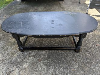 Vintage Oval Coffee Table - Black Distressed Wood