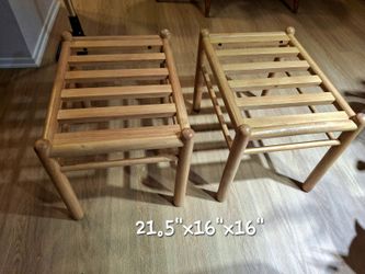 Set of 2 sturdy natural light wood side tables/stools
