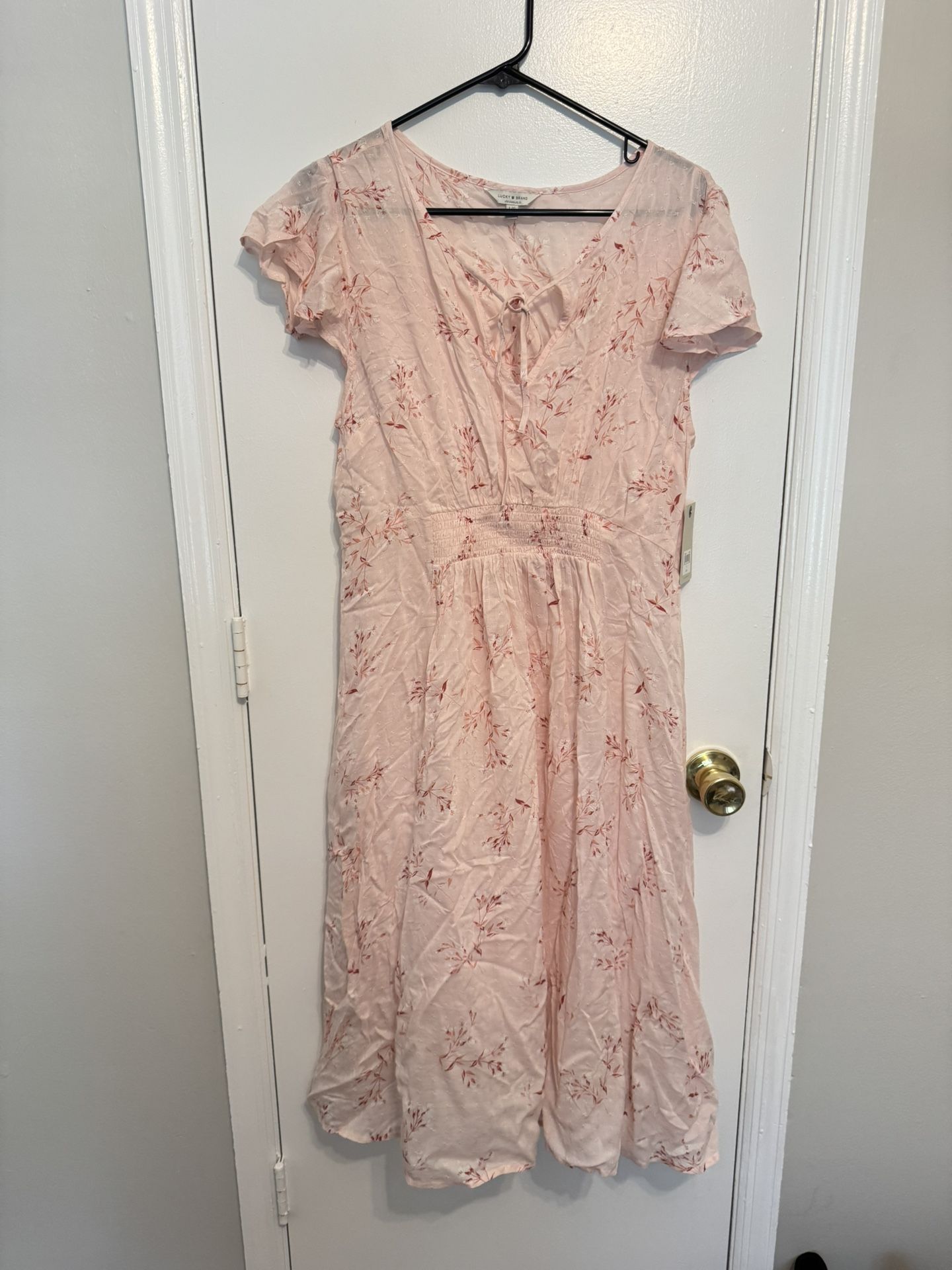 Lucky Brand Pink Cream Paisley Print Olivia Chiffon Dress Large