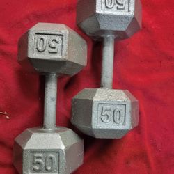 SET OF 50LB.  HEXHEAD DUMBBELLS TOTAL 100LBs  11525 S HALSTED DUNKIN DONUTS/7111.S WESTERN WALGREENS  
100$  CASH ONLY AS IS. 
