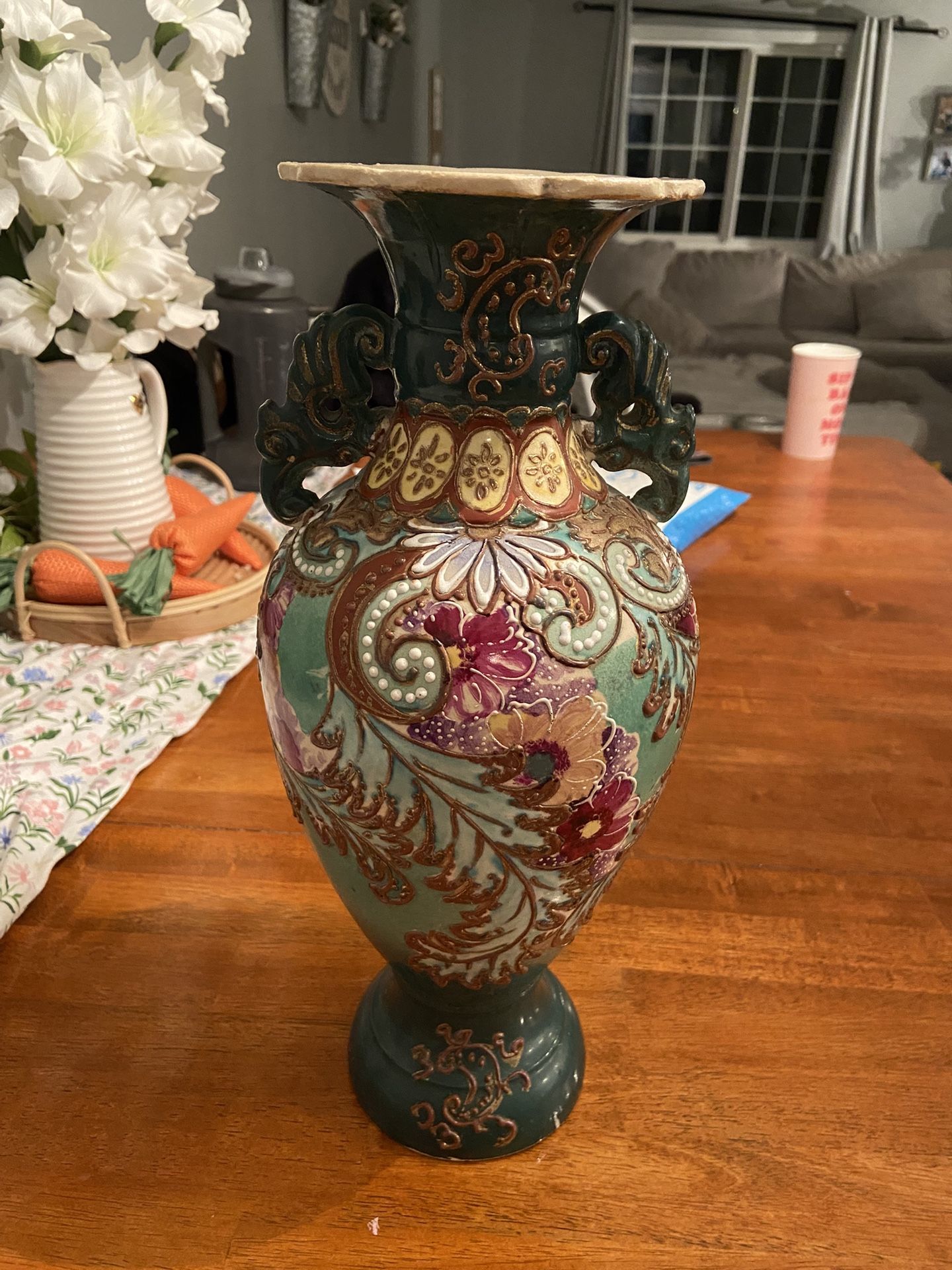 Antique 1920s Satsuma Moriage Earthenware Vase