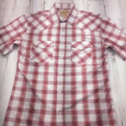 Cowboy Legend Short Sleeve Pearl Snap Plaid Western Shirt Men Large