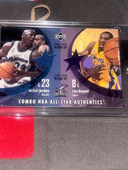 2002 Upper Deck "Combo NBA All-Star Authentics"patch trading card featuring Michael Jordan and Kobe Bryant.