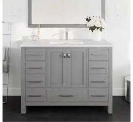 London 48 in. Single Sink Gray Bath Vanity with White Carrara Quartz Top (Assembled)