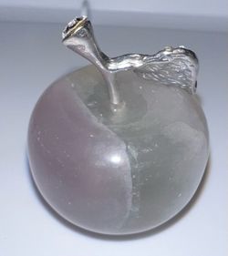 Stone Apple Figurine with Metal Stem