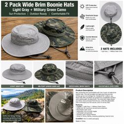 2-Pack Wide Brim Boonie Hats – Gray & Camo