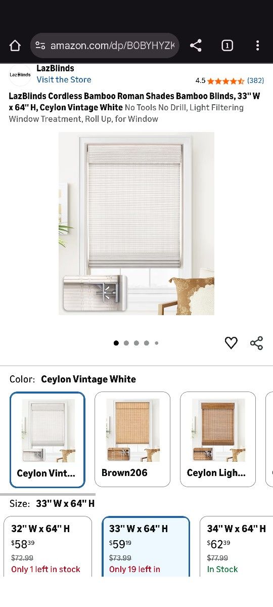 New Bamboo Curtain / Blinds 33" X 64"