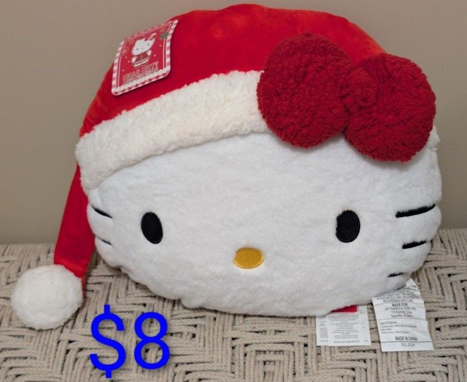 New With Tag HELLO KITTY Plush Pillow Head with Santa Hat 