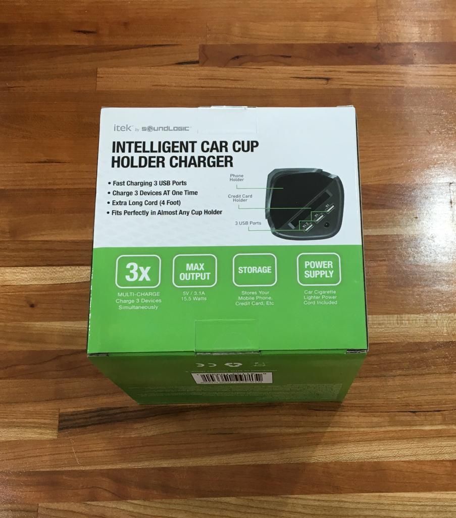 Portable Car Charger - Fits cup holder charges 3 items