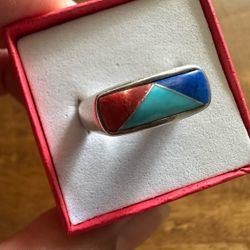 Vintage 925 Sterling Silver, designer Carolyn Pollack Native Ring, size 7 , hallmarked in photos