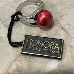 NEW - HONORA Red “Cherry” Cultured Freshwater Button Pearl 9-9.5 mm Sterling Silver Ring Size 7 