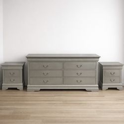 Silver dresser and 2 nightstands