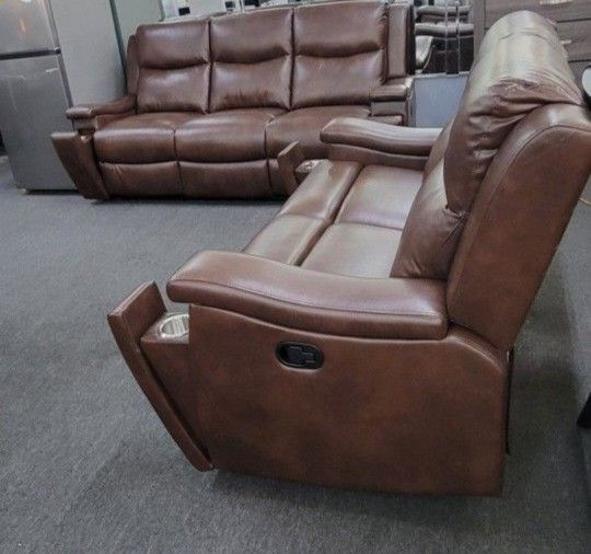 ✅️✅️2 pc smoke leather like fabric sofa and love seat set with recliners on the ends✅️ Recliner Chair Not Included✅️✅️