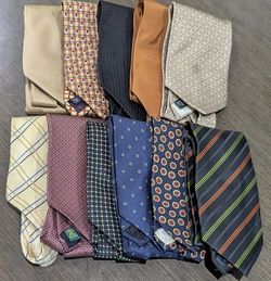 Lot of 100% Silk Neckties (11 total): 2 solid, 9 patterned, all different labels