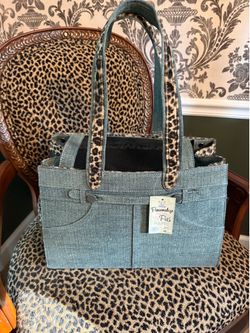 Leopard Print and Denim Animal Carrier New With Tags