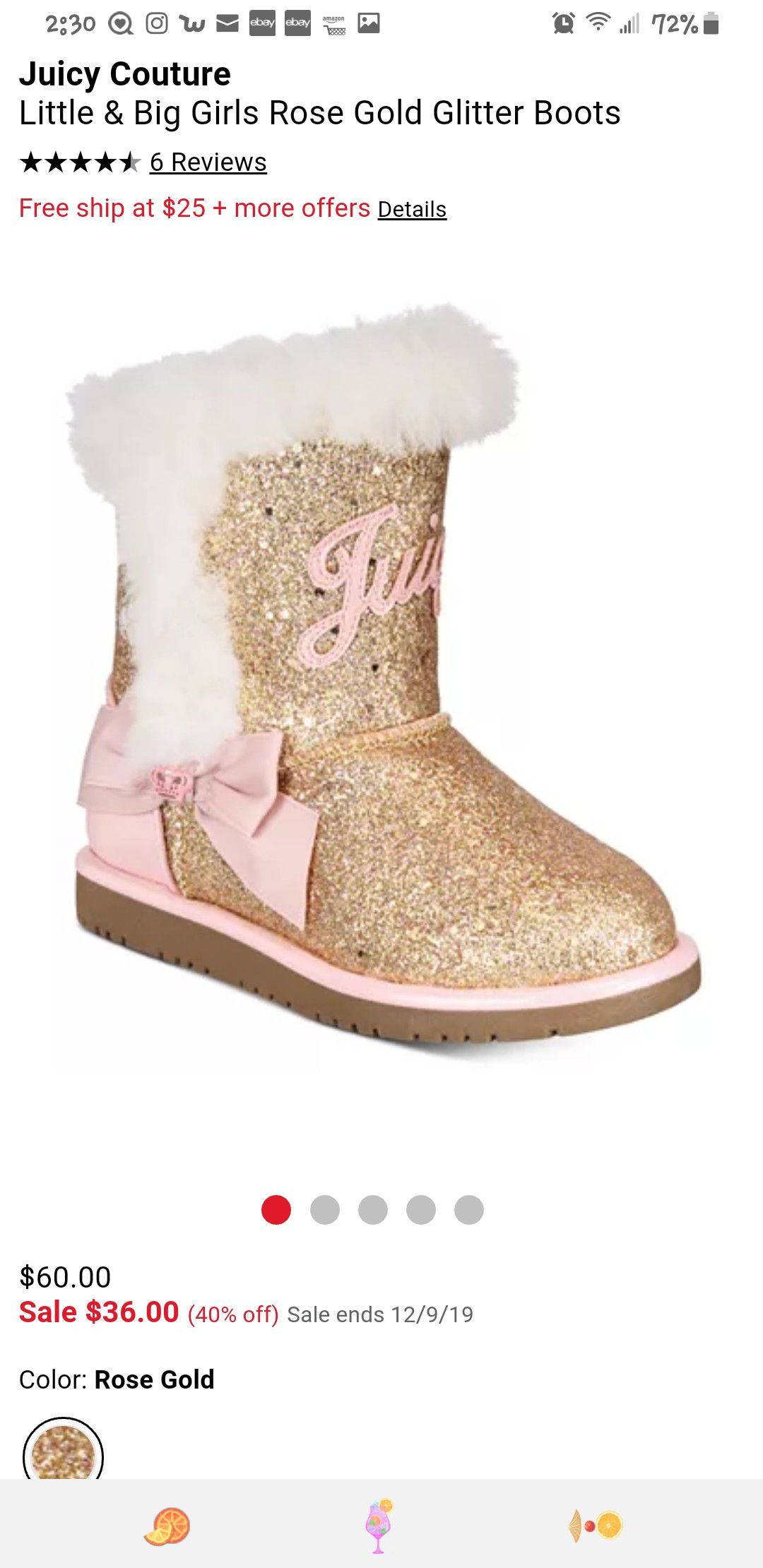 Warm Juicy Couture Little & Big Girls Rose Gold Glitter Boots toddler girl size 8