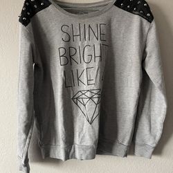 Fipz, Womens Grey Shine Bright Like A Diamond Studded Sweatshirt, Size XL