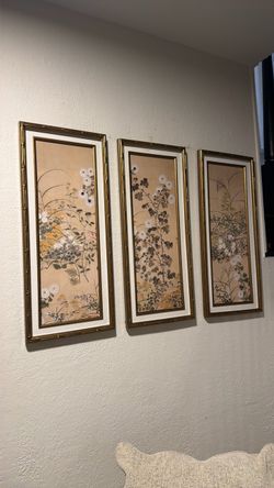 Set of 3 Framed Botanical Floral Art Panels