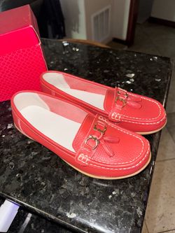 Red Leather Tassel Loafers with Gold Hardware shoes