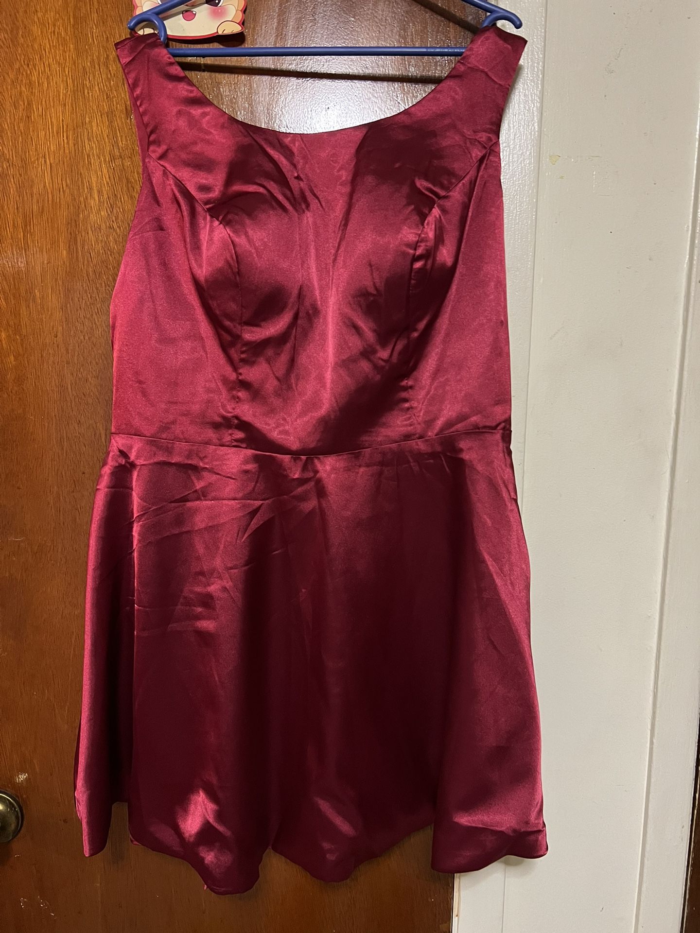 Burgundy Satin Short Dress