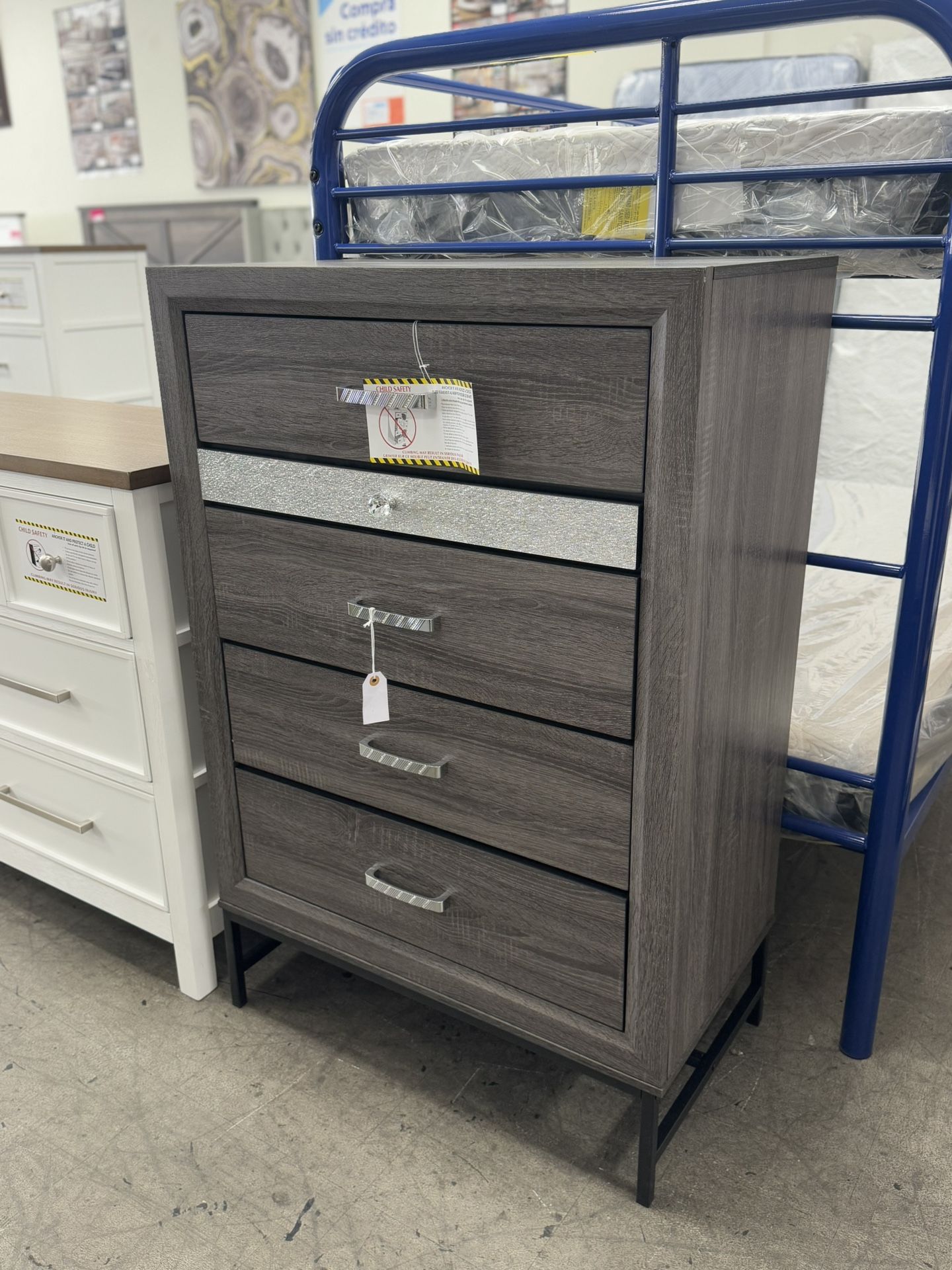 BRAND NEW Grey Chest Of Drawers Dresser With Jewelry Organizer