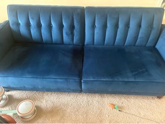 Blue velvet futon-sofa bed