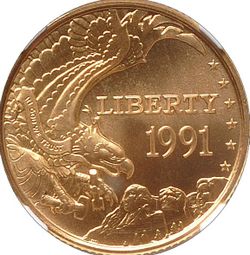 1991 W MOUNT RUSHMORE $5 GOLD COIN