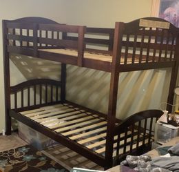 Solid Wood Twin Bunk Bed Frame Dark Espresso Brown Mission Style Kids Bedroom
