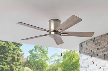Hampton Bay Grantway 48 in. Indoor/Covered Outdoor Brushed Nickel Low Profile Ceiling Fan Without Light with Pull Chain Included