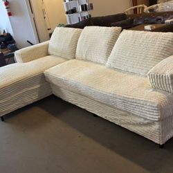 107" Sectional Couches for Living Room with L-Shape Couch Deep Seat Sectional Couch with Chaise,White