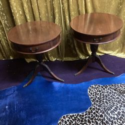 Set Two Mid Century Round Side Tables MCM