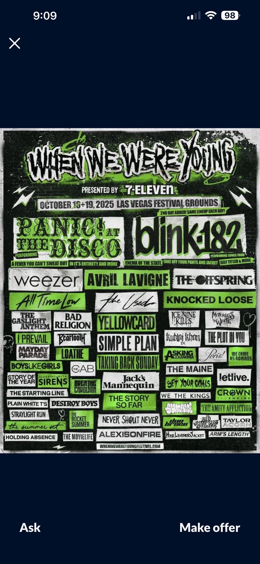 WHEN WE WERE YOUNG π₯π₯π€π₯πΈπΊπ»πΉOCTOBER 19 (2) WRISTBANDS π«π« $600