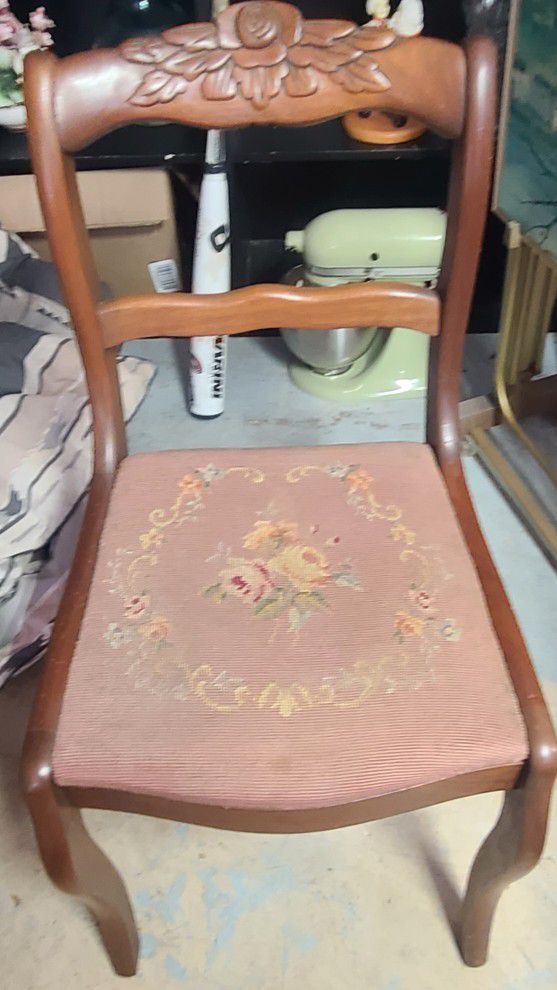 Walnut Side Chair Needle Point Seat 1968