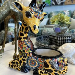 Talavera ceramic giraffe planter